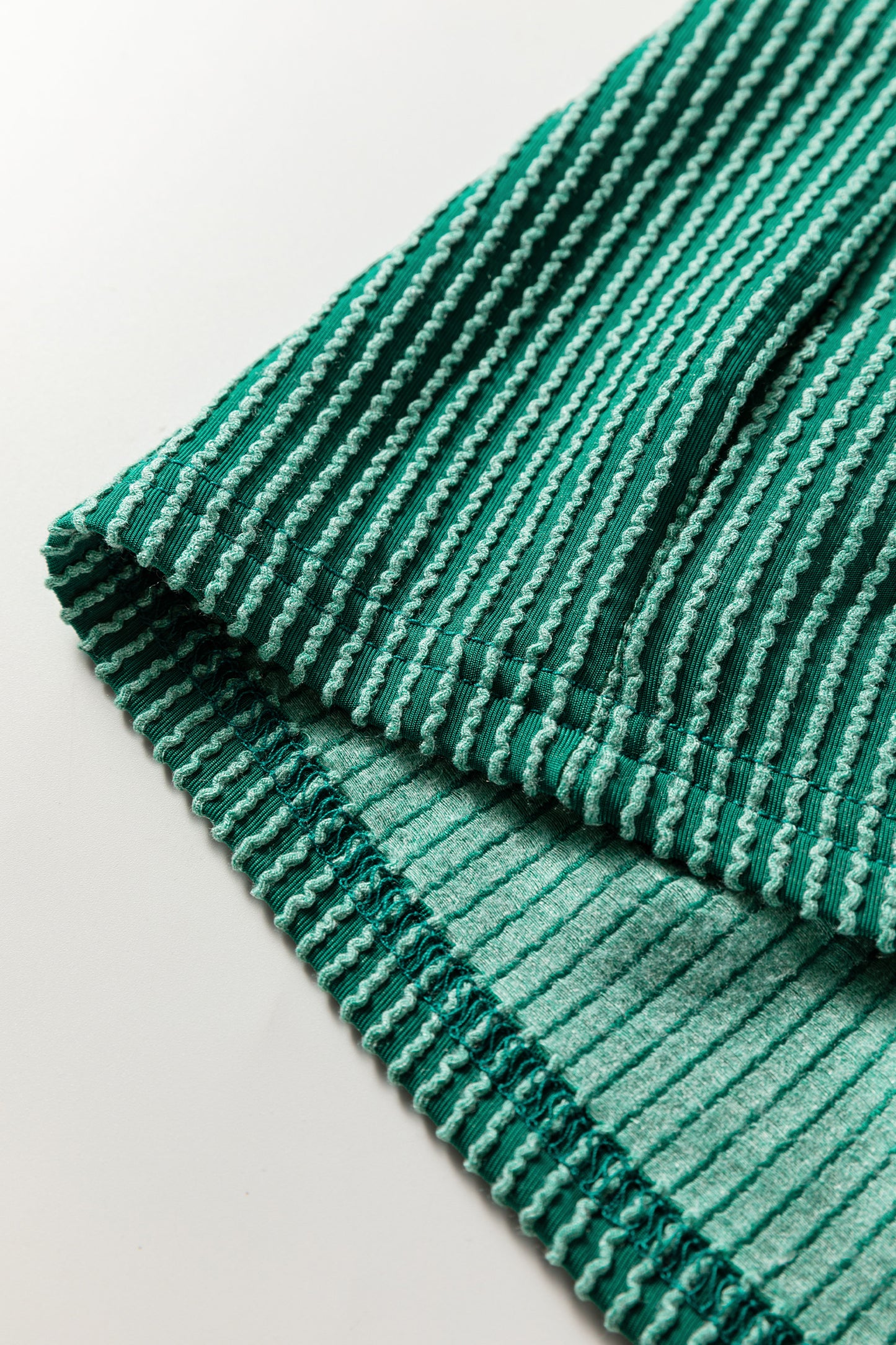 Evergreen Twisted Ribbed Tiered Ruffles Long Sleeve Pullover Top