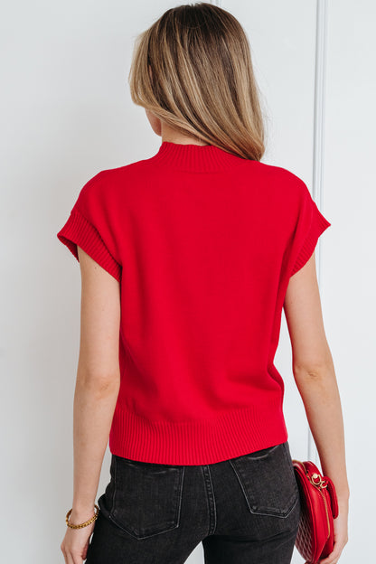 Fiery Red Valentine Heart Graphic Cropped Short Sleeve Sweater