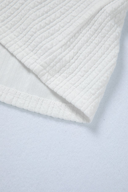 White Solid Color Textured Drop Shoulder Long Sleeve Peplum Top