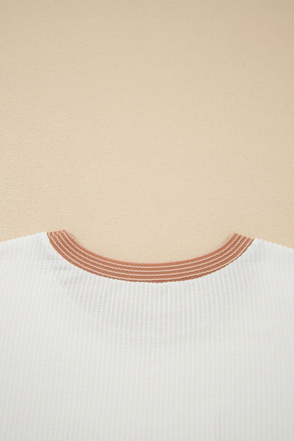 Apricot Bowknot Applique Plus Size Ribbed Top