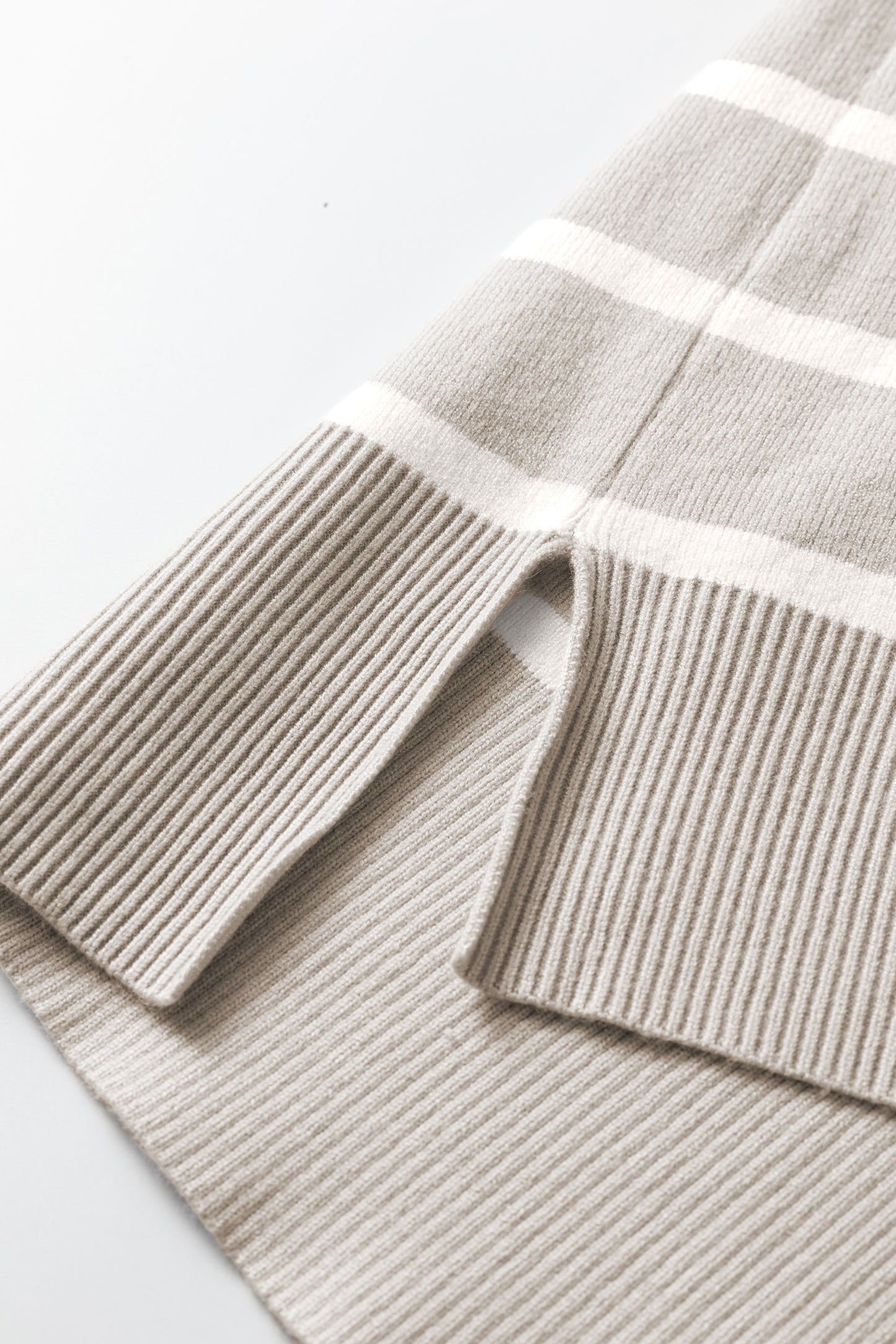 Brown Stripe Side Slits Crewneck Short Sleeve Sweater Tee