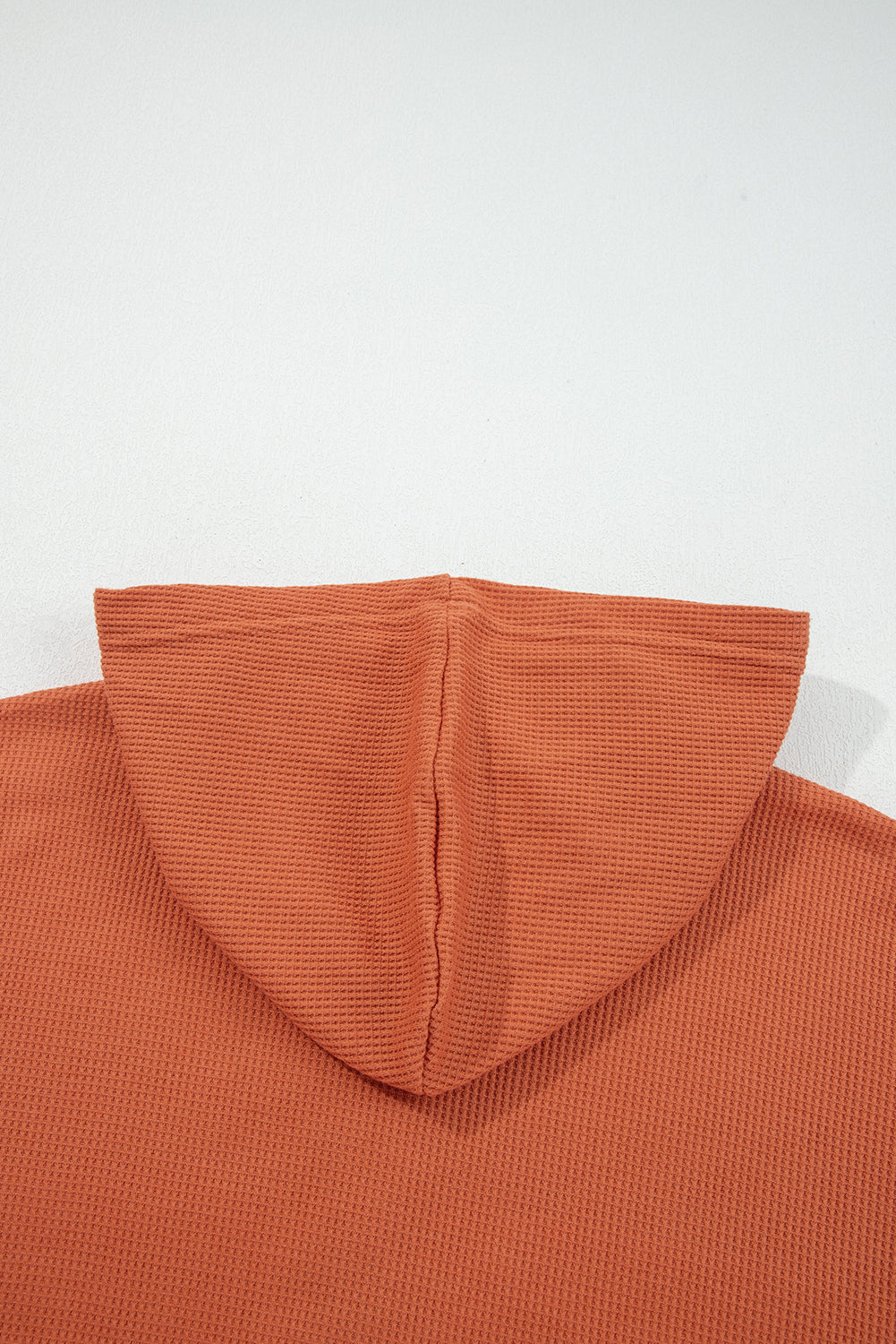 Cinnamon Waffle Printed Patchwork Drawstring Hooded Long Sleeve Top