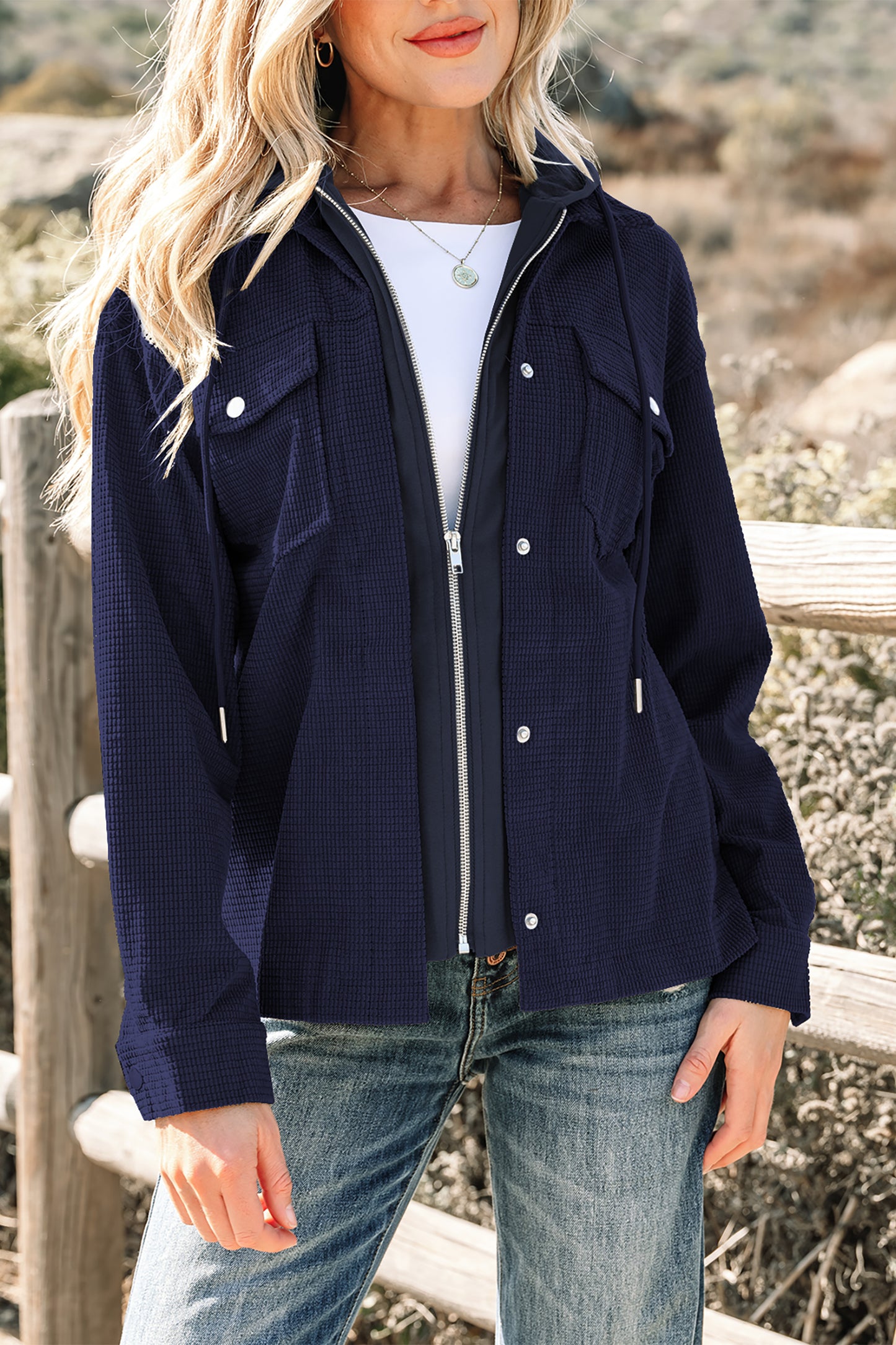 Beige 2 in 1 Thermal Knit Textured Hooded Jacket