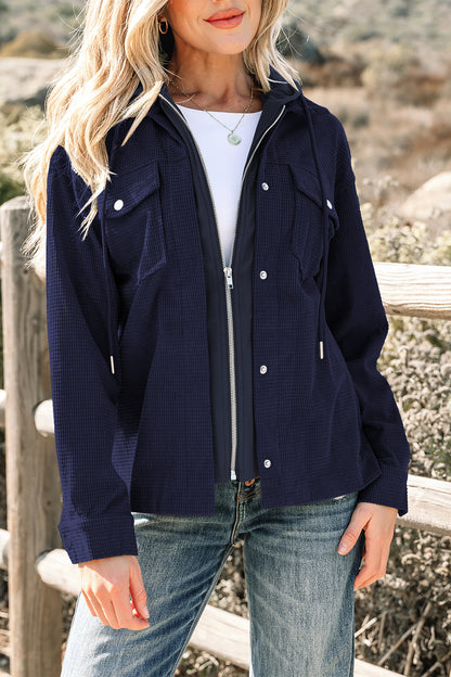 Beige 2 in 1 Thermal Knit Textured Hooded Jacket