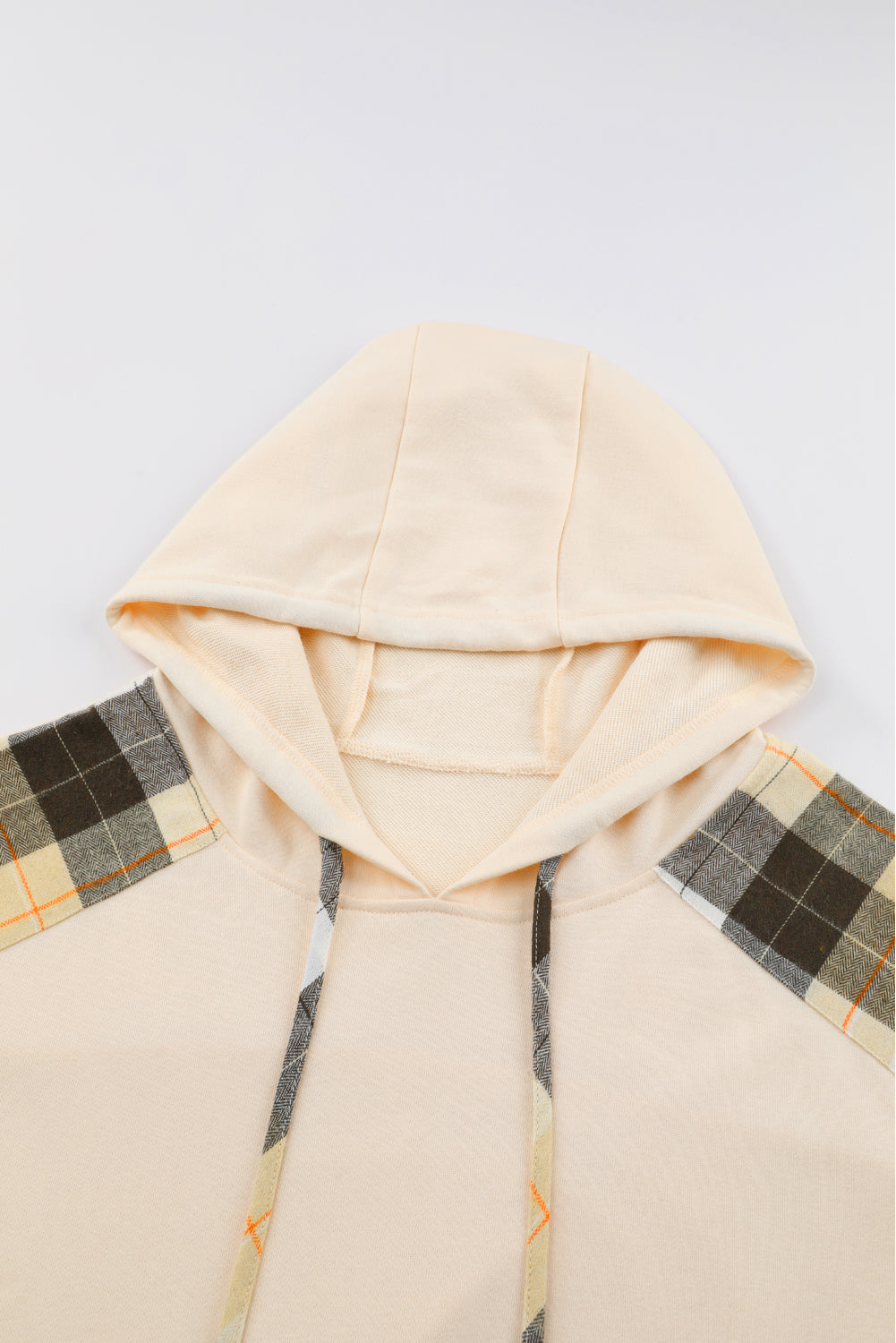 Khaki Plaid Patchwork Kangaroo Pocket Oversized Hoodie