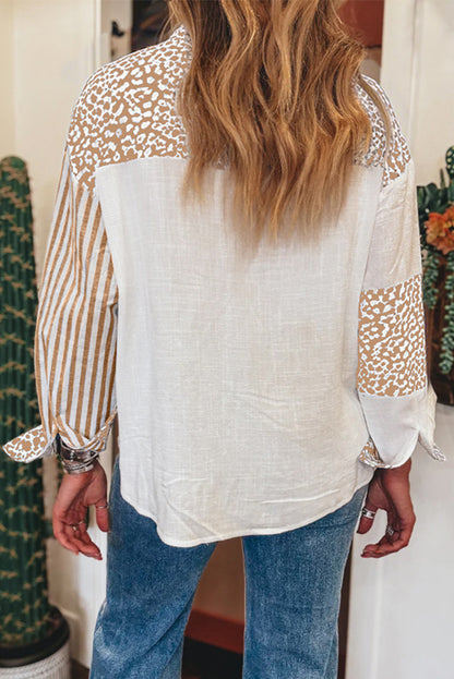 Sky Blue Leopard Striped Western Casual Shirt