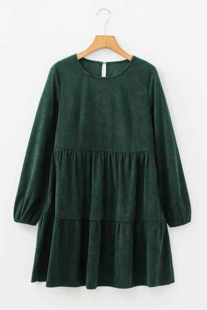 Mist Green Lantern Sleeve Tiered Mini Dress