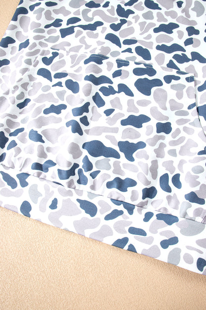 Multicolour Plus Camouflage Print Quarter Zip Kangaroo Pocket Pullover Sweatshirt