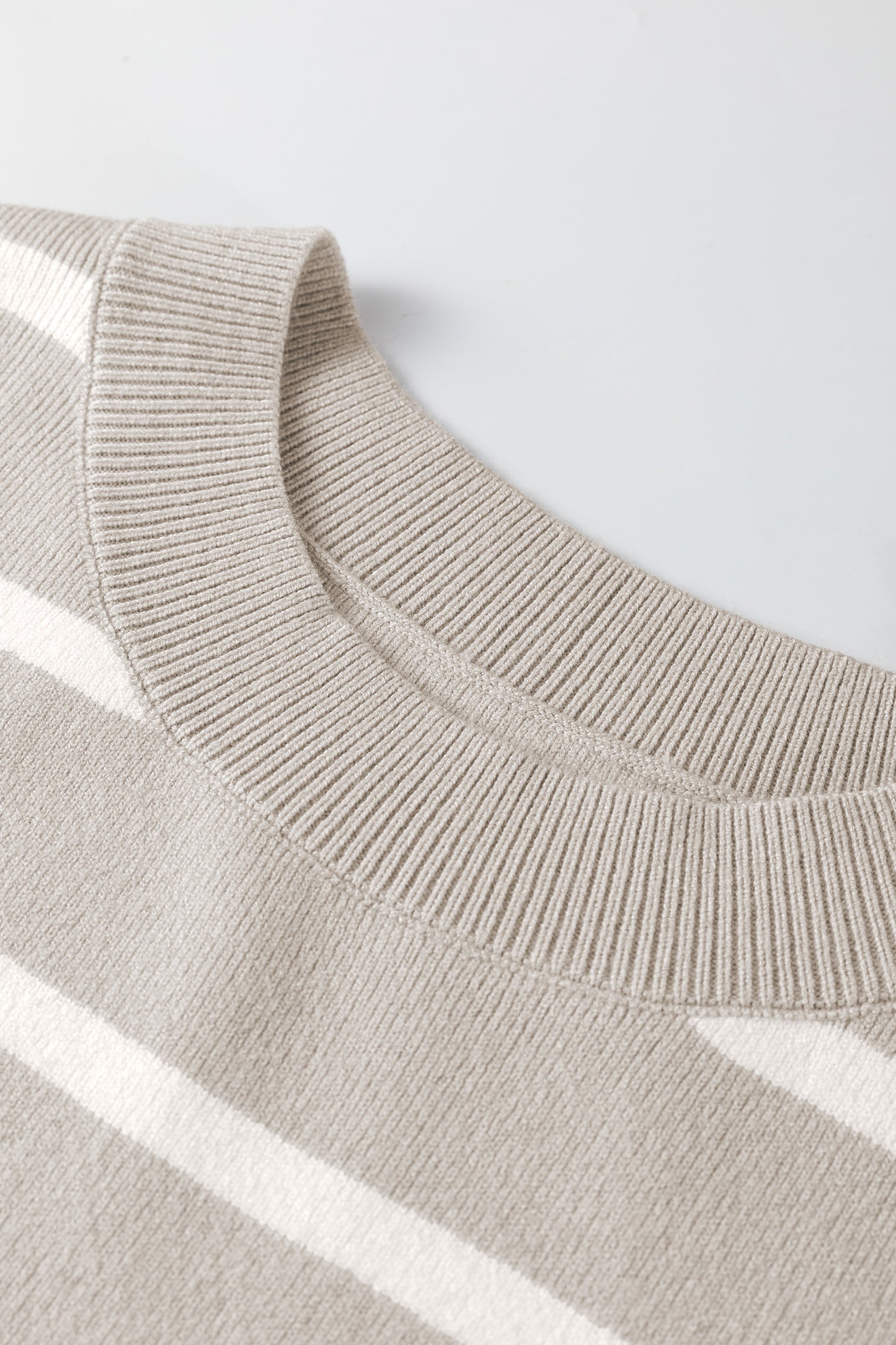 Brown Stripe Side Slits Crewneck Short Sleeve Sweater Tee