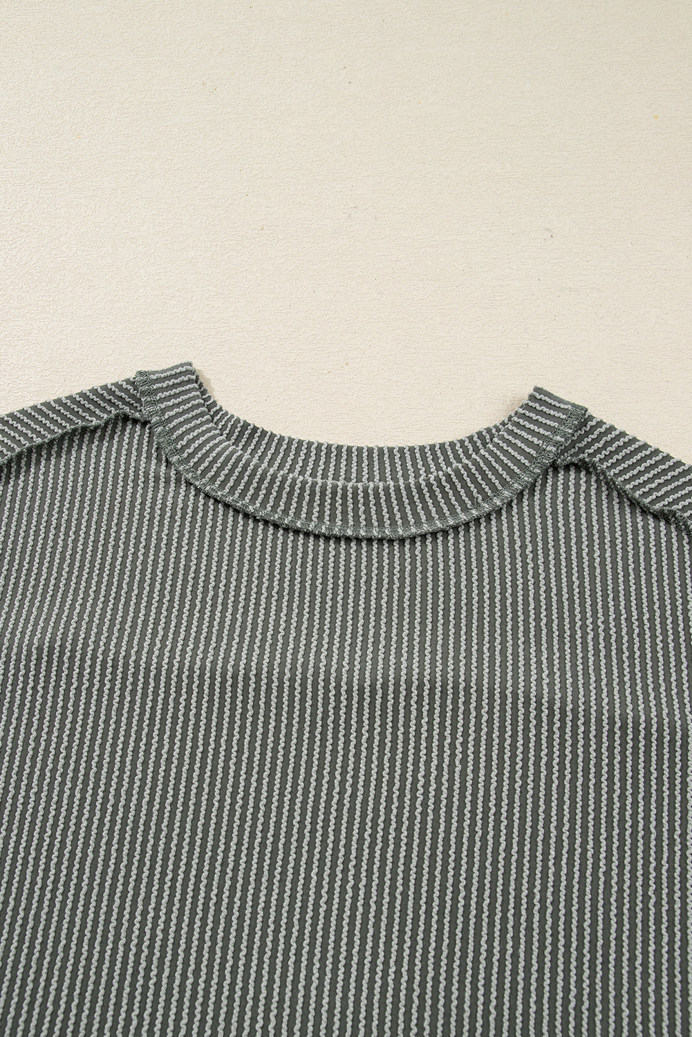 Green Bay Twist Ribbed Exposed Seam Detail Long Sleeve Loose Top