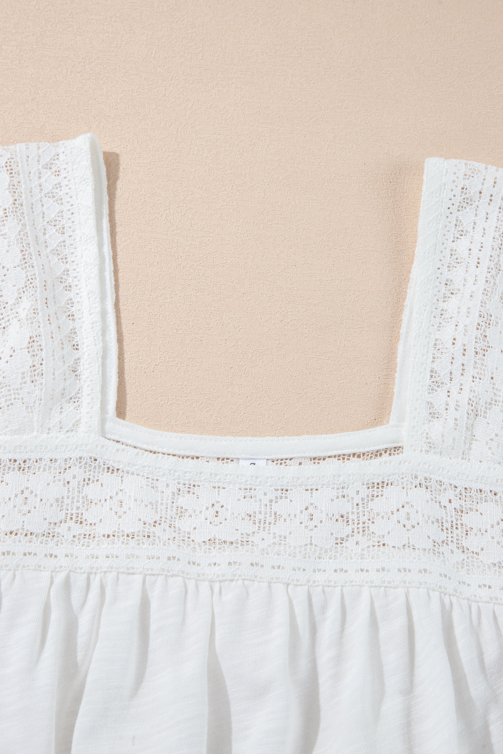 White Hollowed Lace Patchwork Square Neck Short Sleeve Blouse
