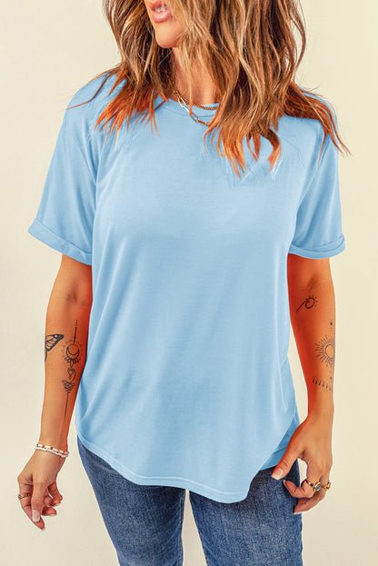 Wisteria Casual Plain Crew Neck Tee