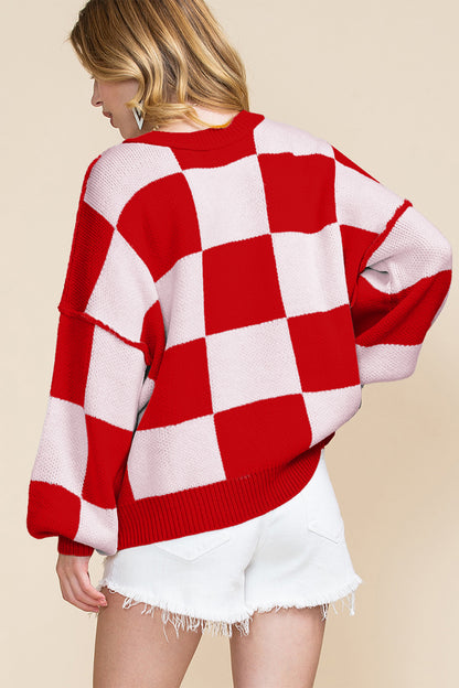 Green Checkered Bishop Sleeve Sweater