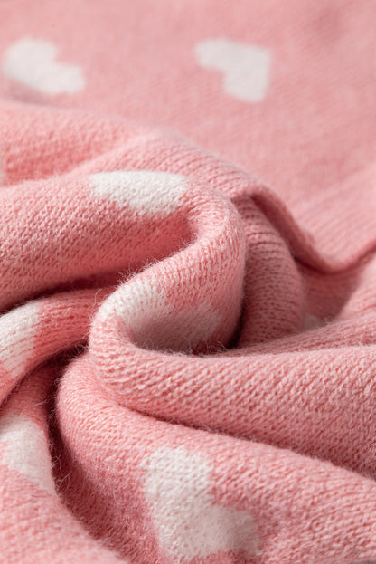 Light Pink Heart Pattern Button Front Cardigan Sweater