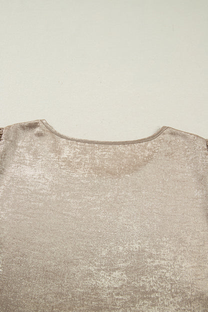 Apricot Plus Size Metallic Long Flounce Sleeve Blouse