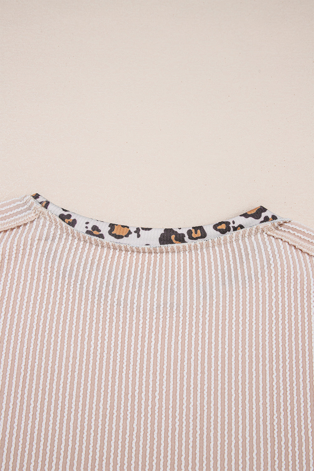 Jet Stream Leopard Patchwork Corded Knit Crew Neck T Shirt