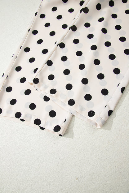 White Polka Dot Print Patched Pocket Loose Pants