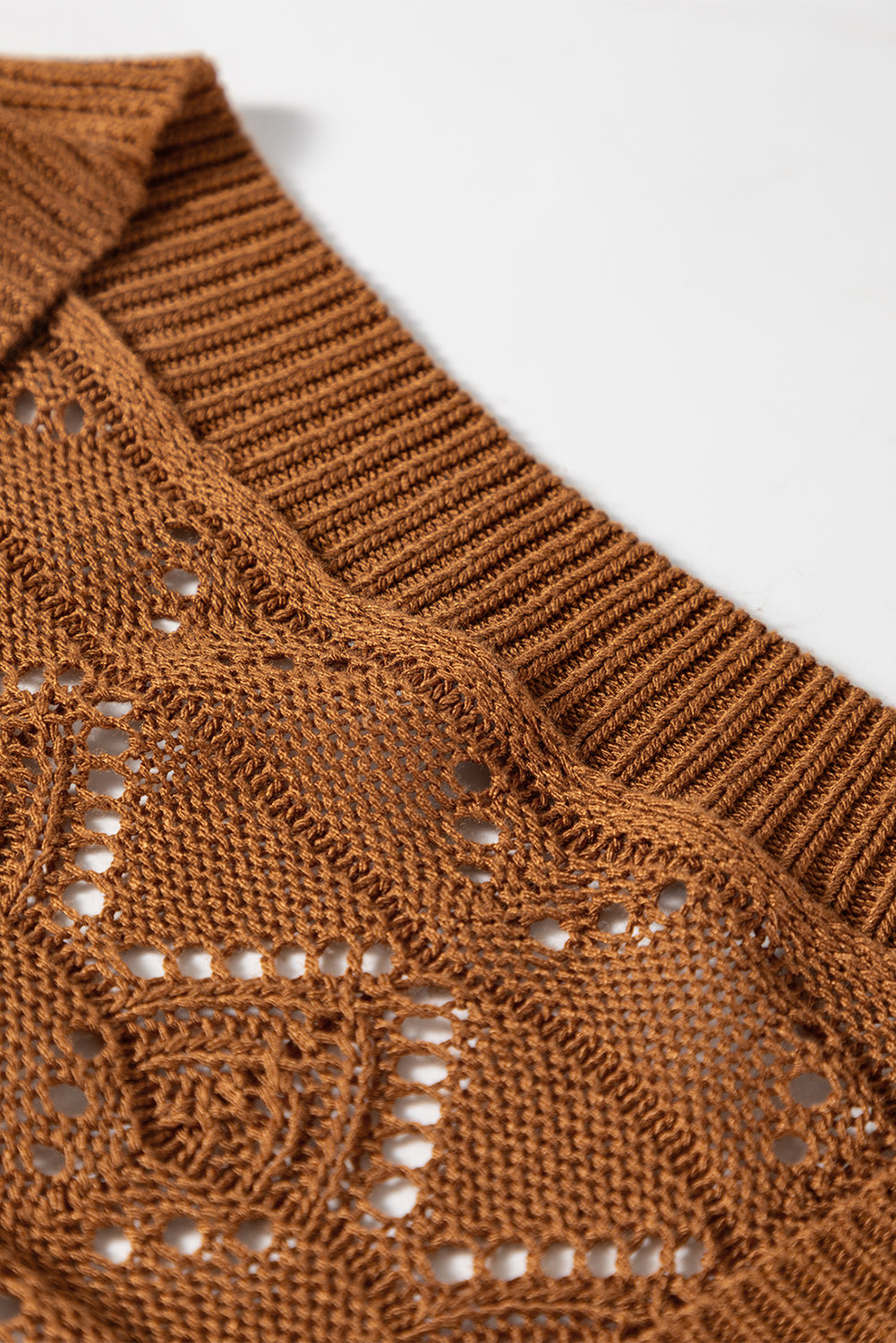 Brown Lightweight Buttoned Front Crochet Cardigan