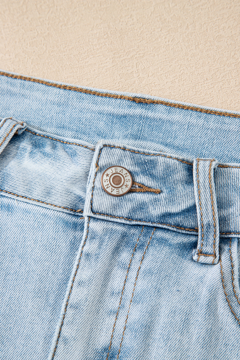 Beau Blue High Rise Distressed Raw Hem Denim Shorts