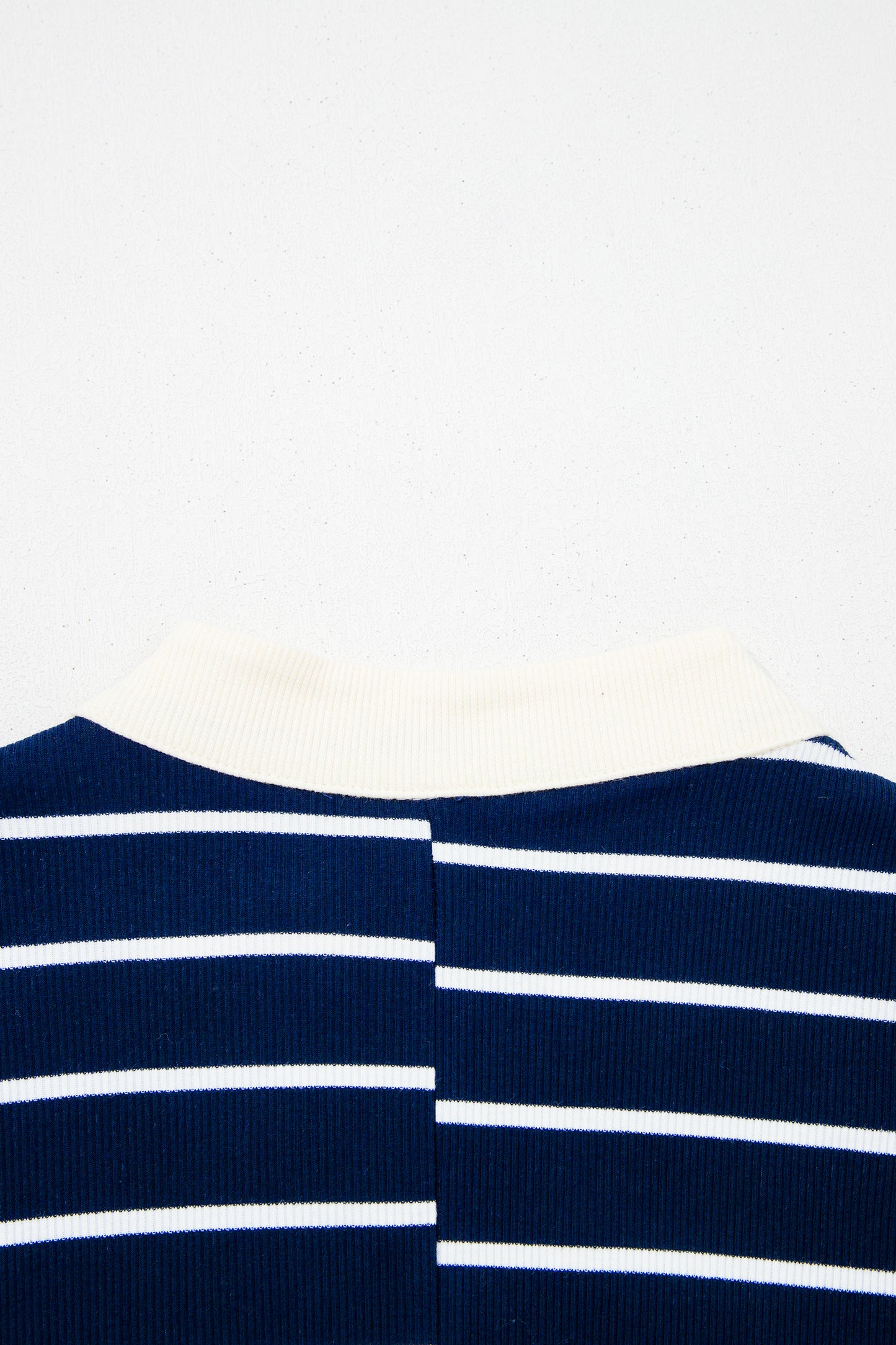 White Stripe Stand Collar V Neck Elastic Cuffs Half Sleeve Dolman Top