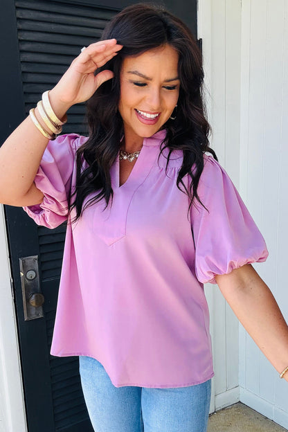 Phalaenopsis V Neck Puff Sleeve Summer Blouse