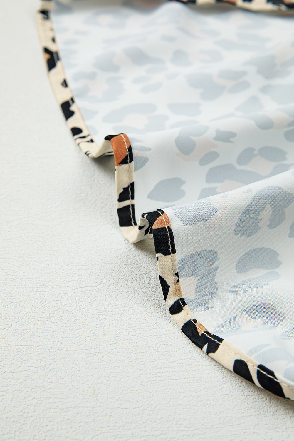 Khaki Leopard Color Block Contrast Striped V Neck Half Sleeve Loose Fit Blouse