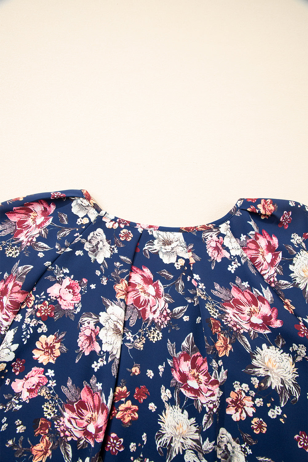 Blue Floral Short Sleeve Scoop Neck Casual Blouse