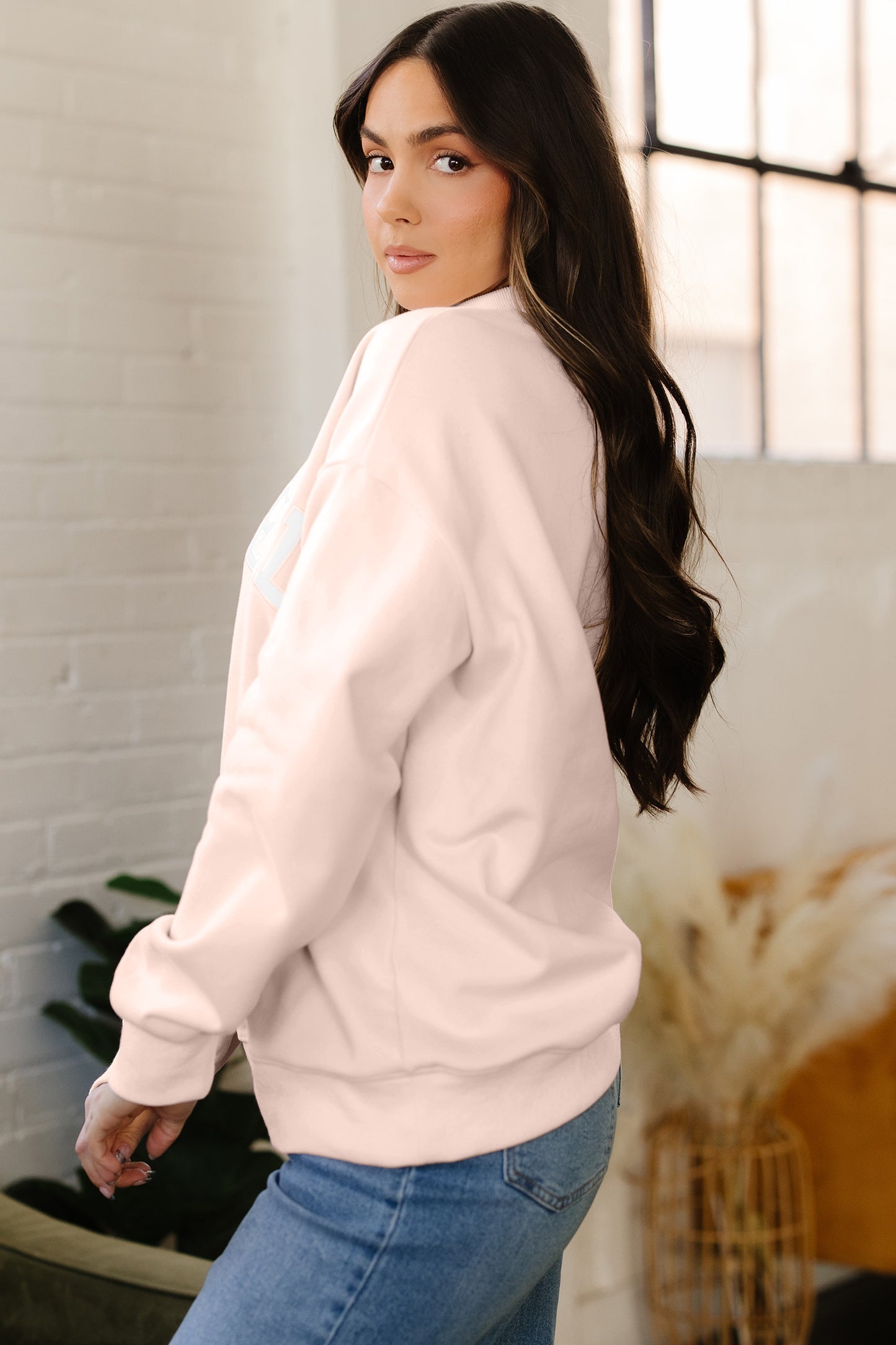Apricot Pink Oversize Mock Neck Sweatshirt