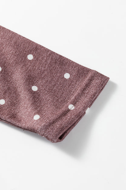 Dark Brown Polka Dot Boat Neck Knit Long Sleeve T Shirt