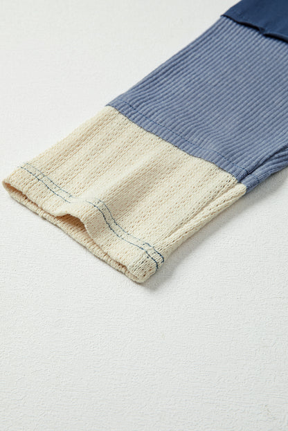 Dark Blue Contrast Knitted Colorblock Star Patchwork Oversize Long Sleeve Top