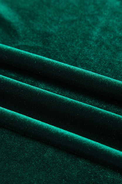 Evergreen Asymmetric Button Keyhole Neck Long Sleeve Velvet Blouse