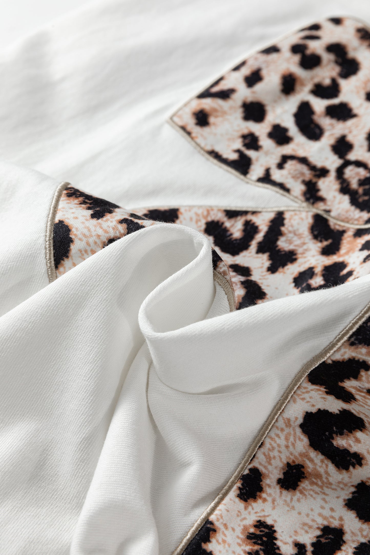 White Leopard Bow Embroidered Cotton Round Neck T Shirt