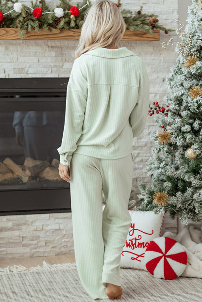 Clearly Aqua Textured Patched Chest Pocket Shirt and Pants Set