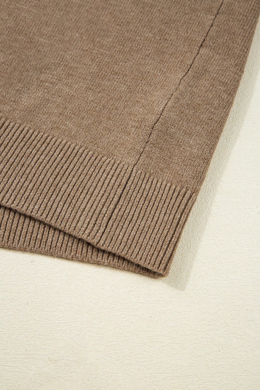 Camel Buttoned Bishop Sleeve Crew Neck Sweater