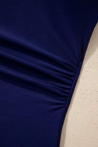 Navy Blue Square Neck Ruched Tommy Control One Piece Swimsuit