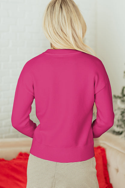 Fiery Red Sequined Bow Graphic Christmas Holiday Sweater