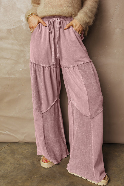 Ashleigh Blue Careys Mineral Wash Tiered Wide Leg Patchwork Drawstring Pants