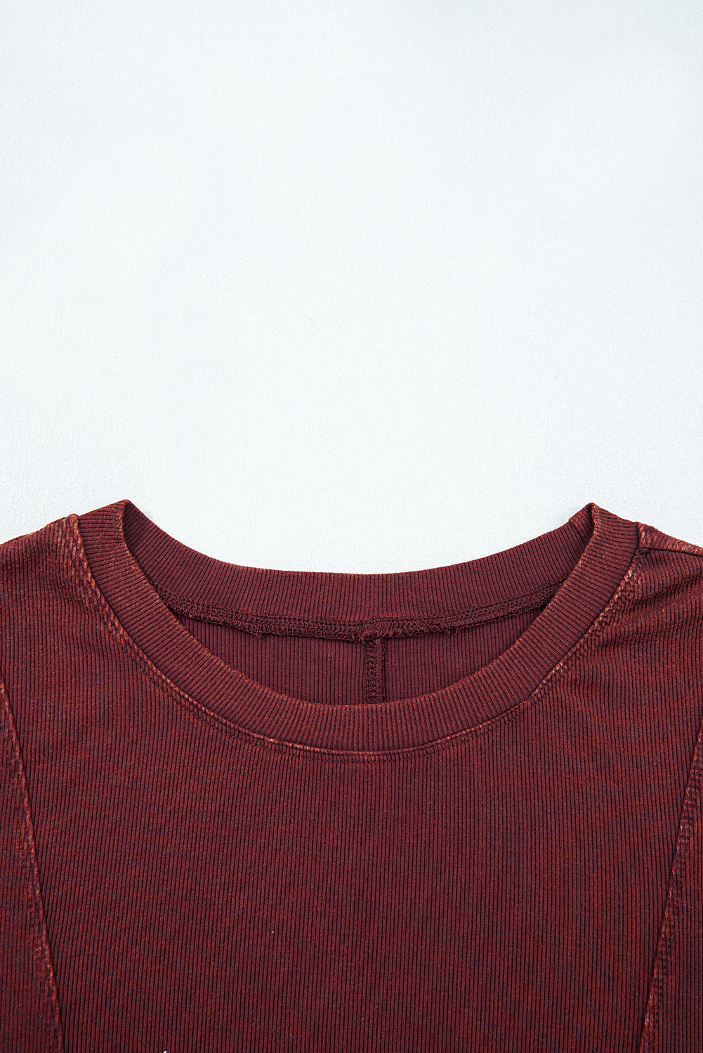 Burgundy Exposed Seam Ribbed Long Sleeve Top
