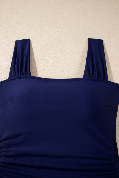 Navy Blue Square Neck Ruched Tommy Control One Piece Swimsuit