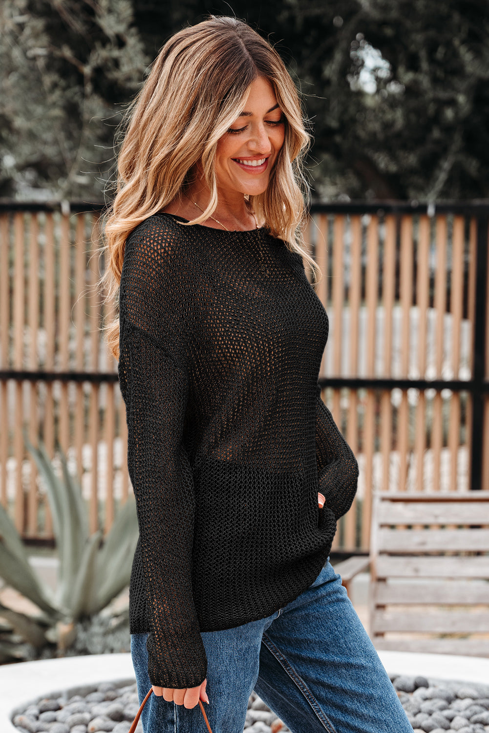 Black Crochet Hollow-out Jumper Top Sweater