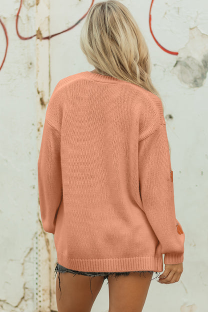 Straw Yellow Pumpkin Print Open Front Drop Shoulder Midi Cardigan