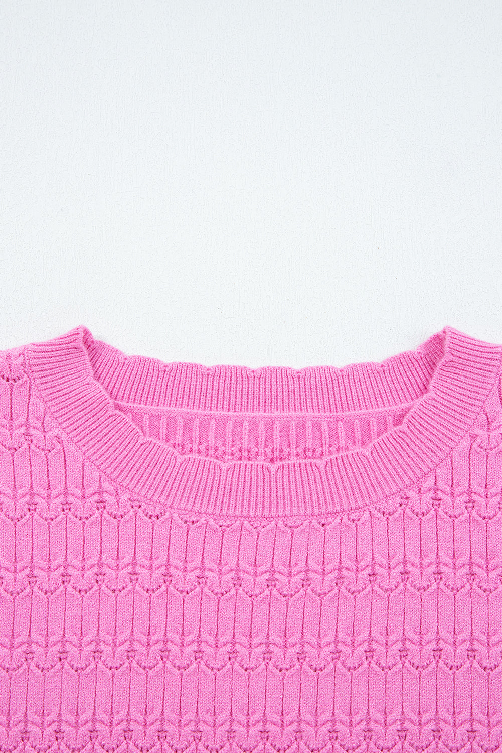 Bright Pink Trendy Pattern Knit Ribbed Cuffs Crew Neck Sweater