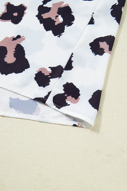 Khaki Leopard Print Contrast V Neck Plus Size Shift Mini Dress