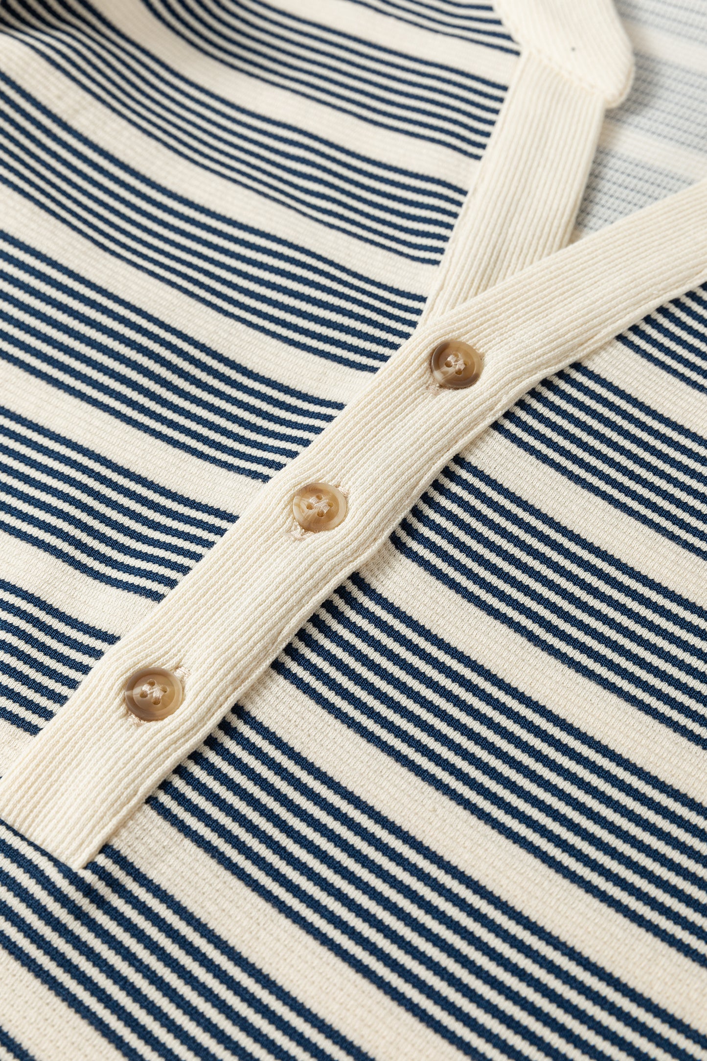 Blue Stripe Ruffled Short Sleeve Contrast Trim Button Notched Neck Midi Dress