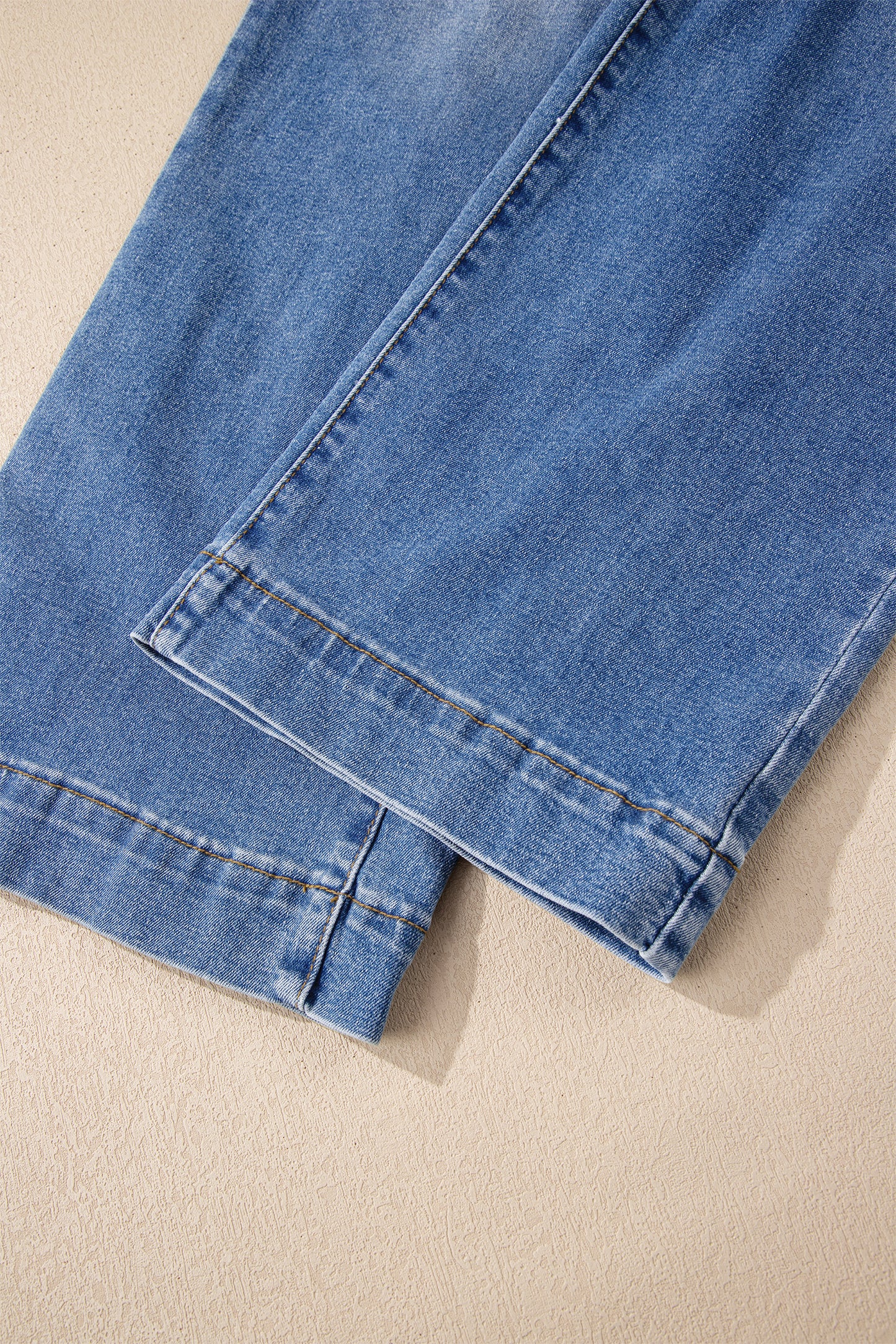 Sky Blue Double Button Zip Fly Straight Leg Jeans