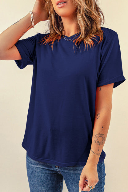 Wisteria Casual Plain Crew Neck Tee