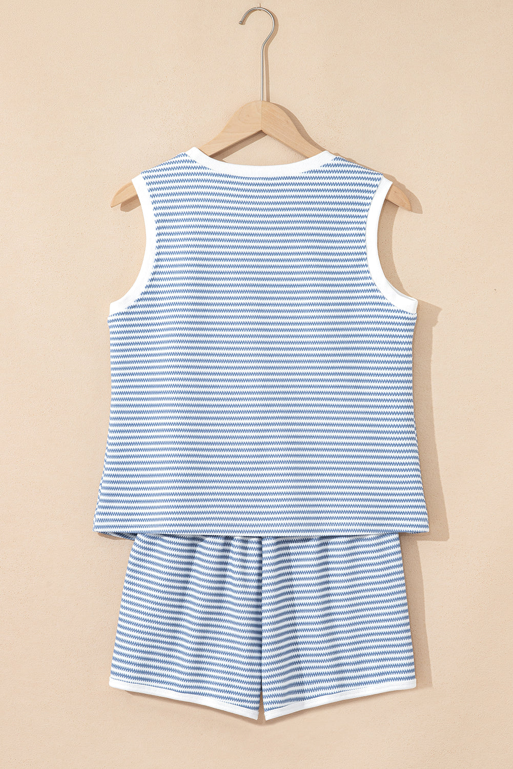 Myosotis Contrast Trim Striped Vest Drawstring Shorts Set