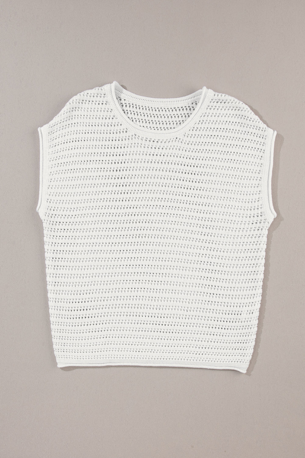 White Hollow Out Knit Cap Sleeve Top