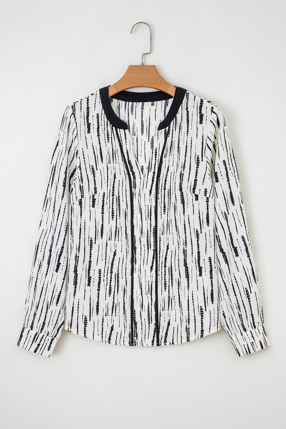 White Abstract Printed V Neck Fall Blouse