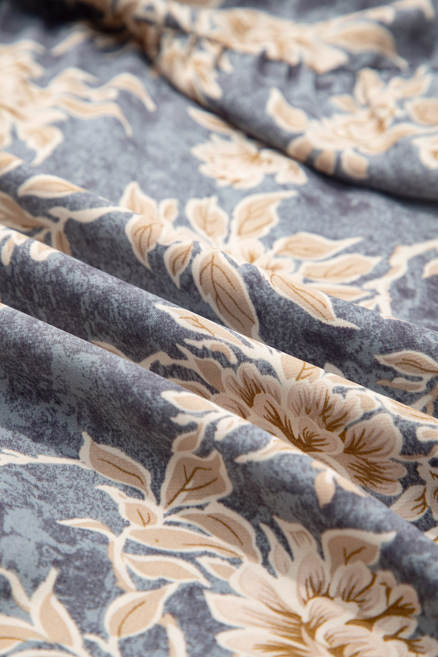 Sky Blue Floral Print Smocked High Waist Long Sleeve Maxi Dress